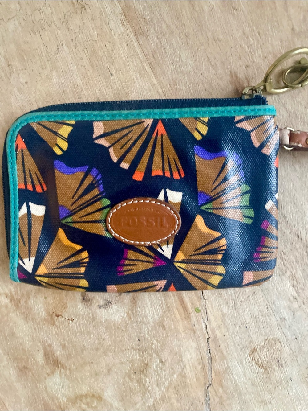 Fossil Key Per Multi Colored Zip Around Wristlet Wallet Clutch 6.5"x4.5" SL4117